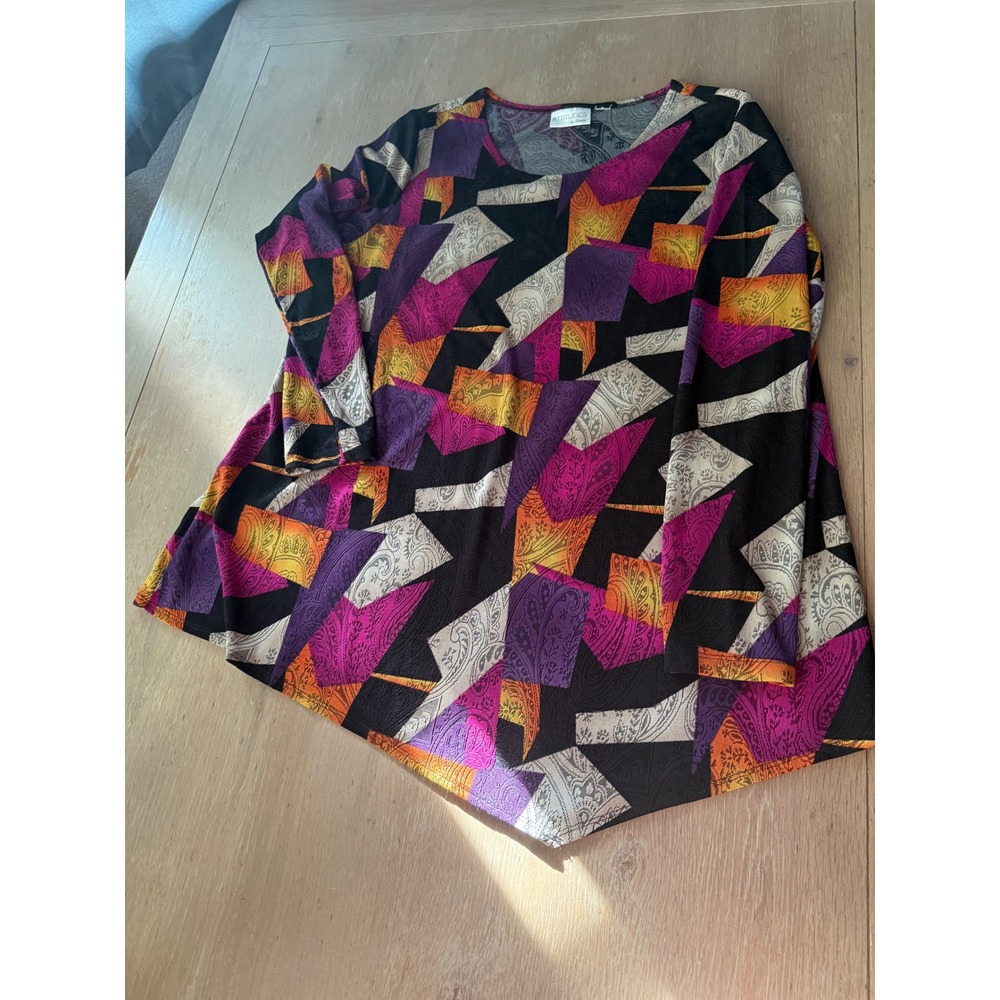 ATTITUDES‎ by Renée Geometric Paisley Print Tunic Top Women's Large